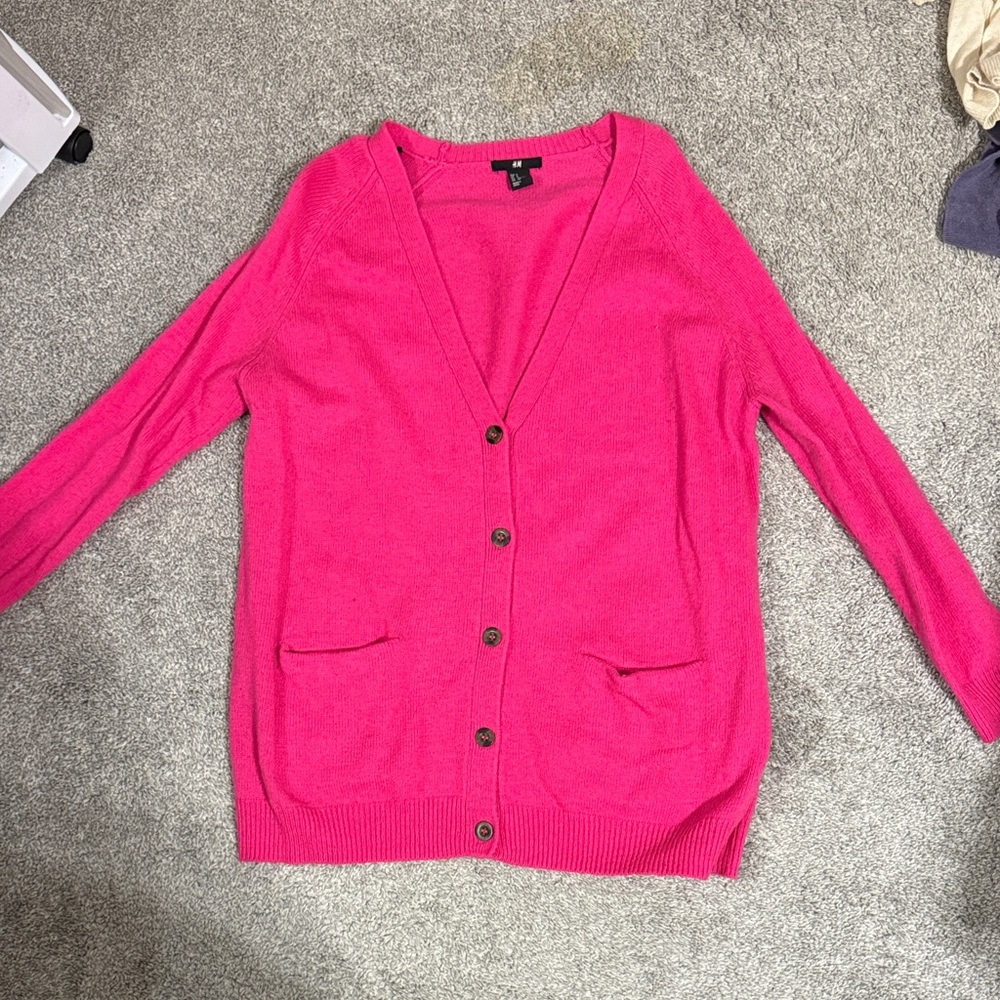 H & M Women's Pink Button-Up Sweater